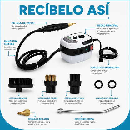 LIMPIADORA A VAPOR PORTÁTIL 2500W DE ALTA PRESIÓN | ACCESORIOS DE REGALO 🎁
